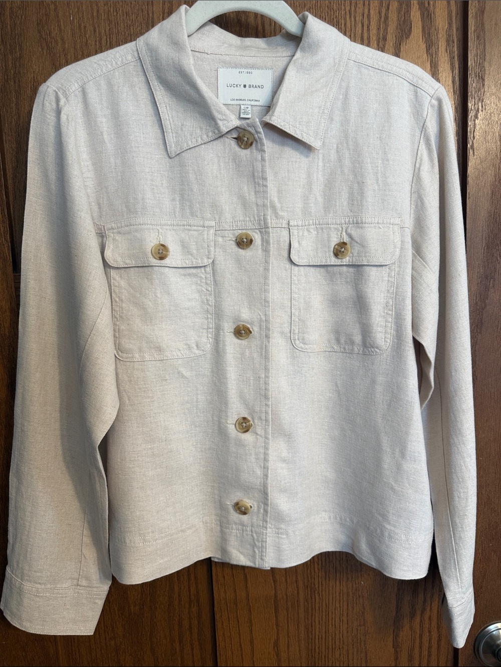 Lucky Brand Women's Light Cream Button-Front linen blend jacket